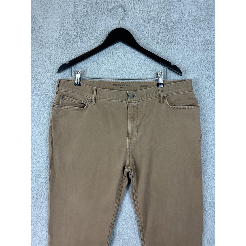 Banana Republic Traveler Jeans Mens 38x36 Beige Slim Tapered Stretch Denim Pants